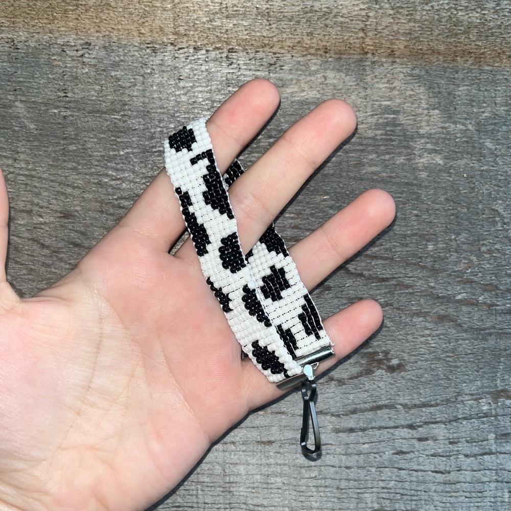 Handmade Cow Print Beaded Keychain